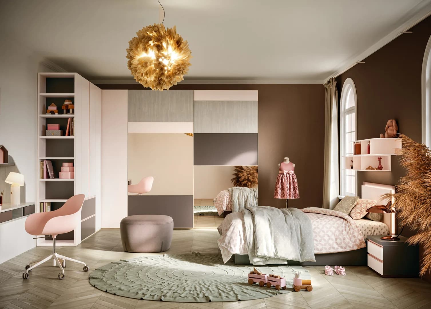 Cameretta elegante con lampadario a piume