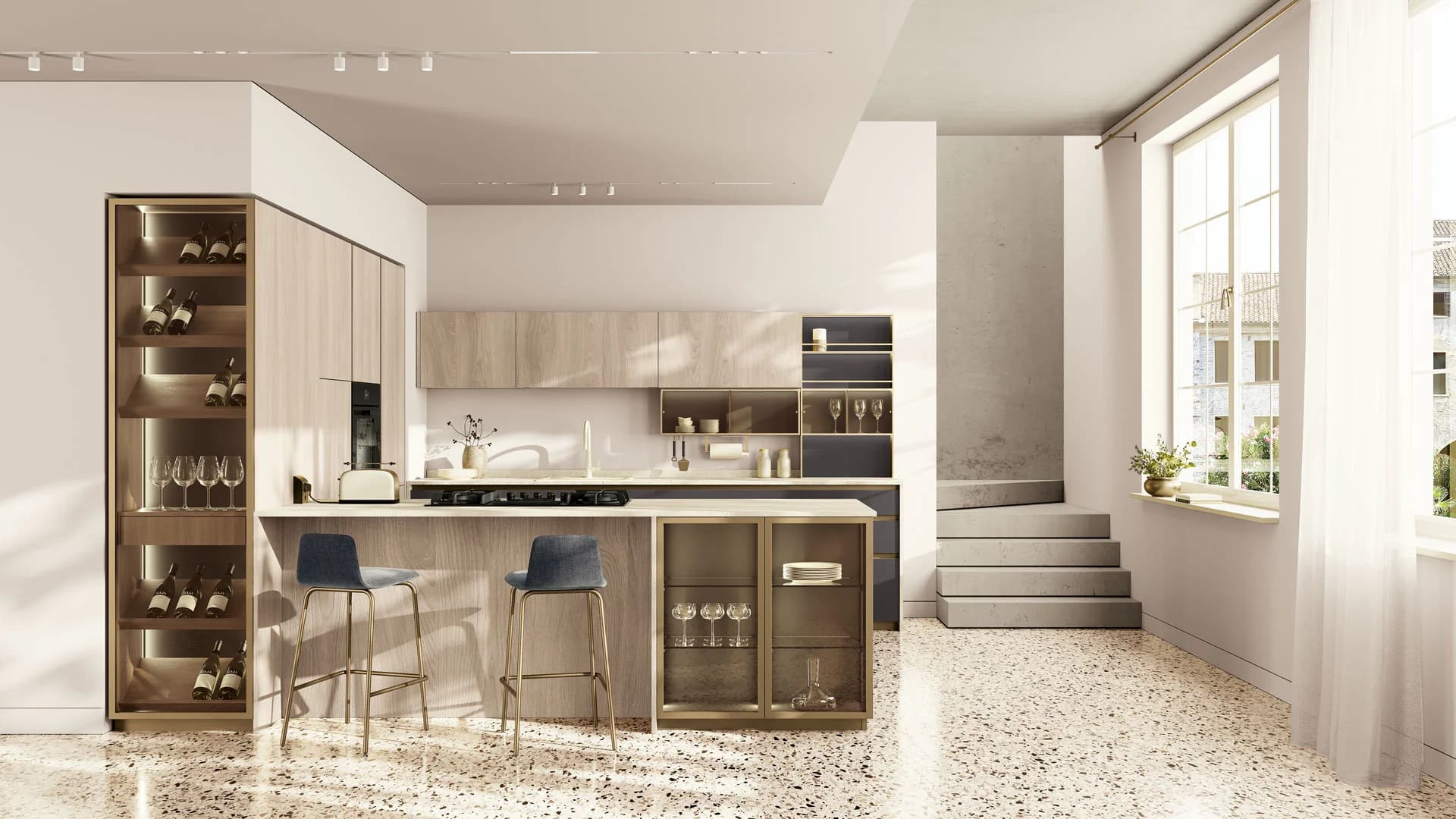 Dettaglio isola cucina Maxima, top e superfici